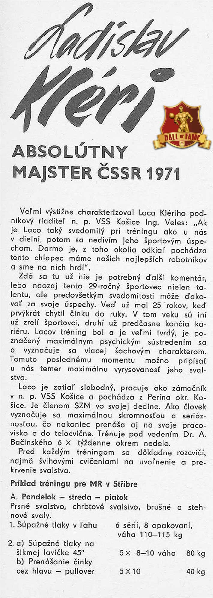 Ladislav KLERI Ročenka kulturistiky 1971