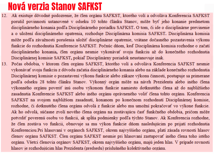 STANOVY SAFKST - nové znenie