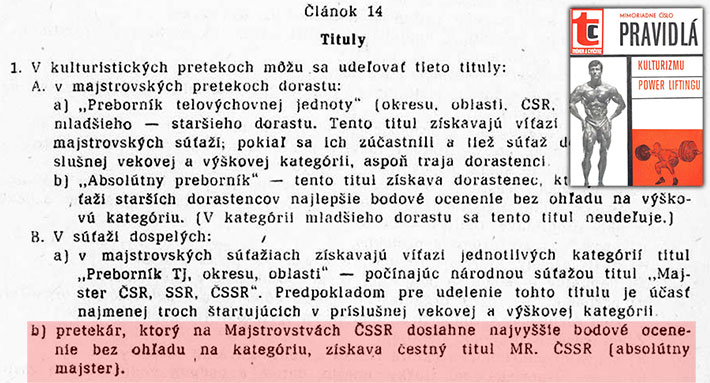 Pravidlá kulturistiky 1969